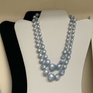 Light Blue Moonglow Double Strand Necklace Graduating Sizes of Beads Vintage